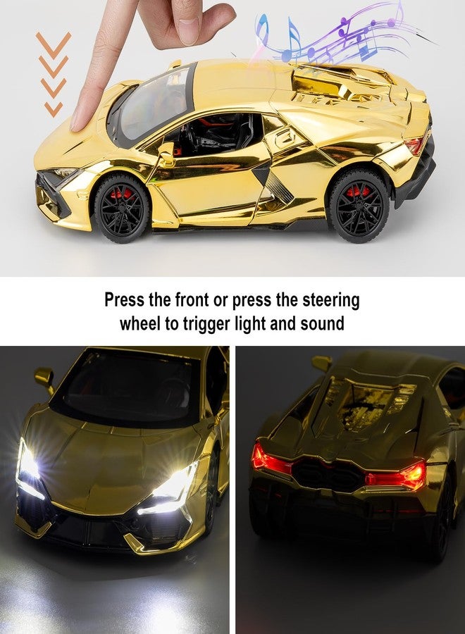 LOVEPOSELY 1/24 Scale Gold Lambo Revuelto Diecast Car Model, Collectible Diecast Toy Car with Lights and Sounds, Pull Back Vehicles Toy for Adults Kids Birthday Gifts Decoration - Image 5